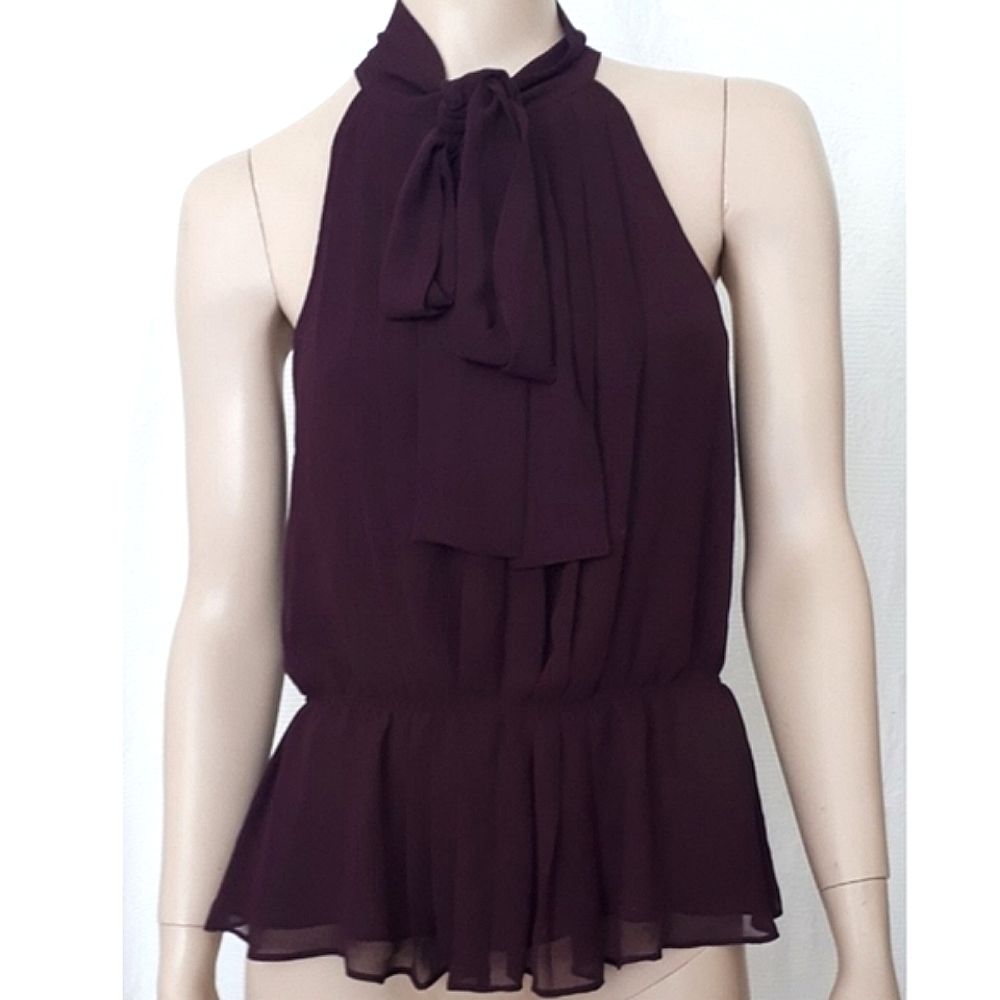 Sleeveless Peplum Top with Necktie